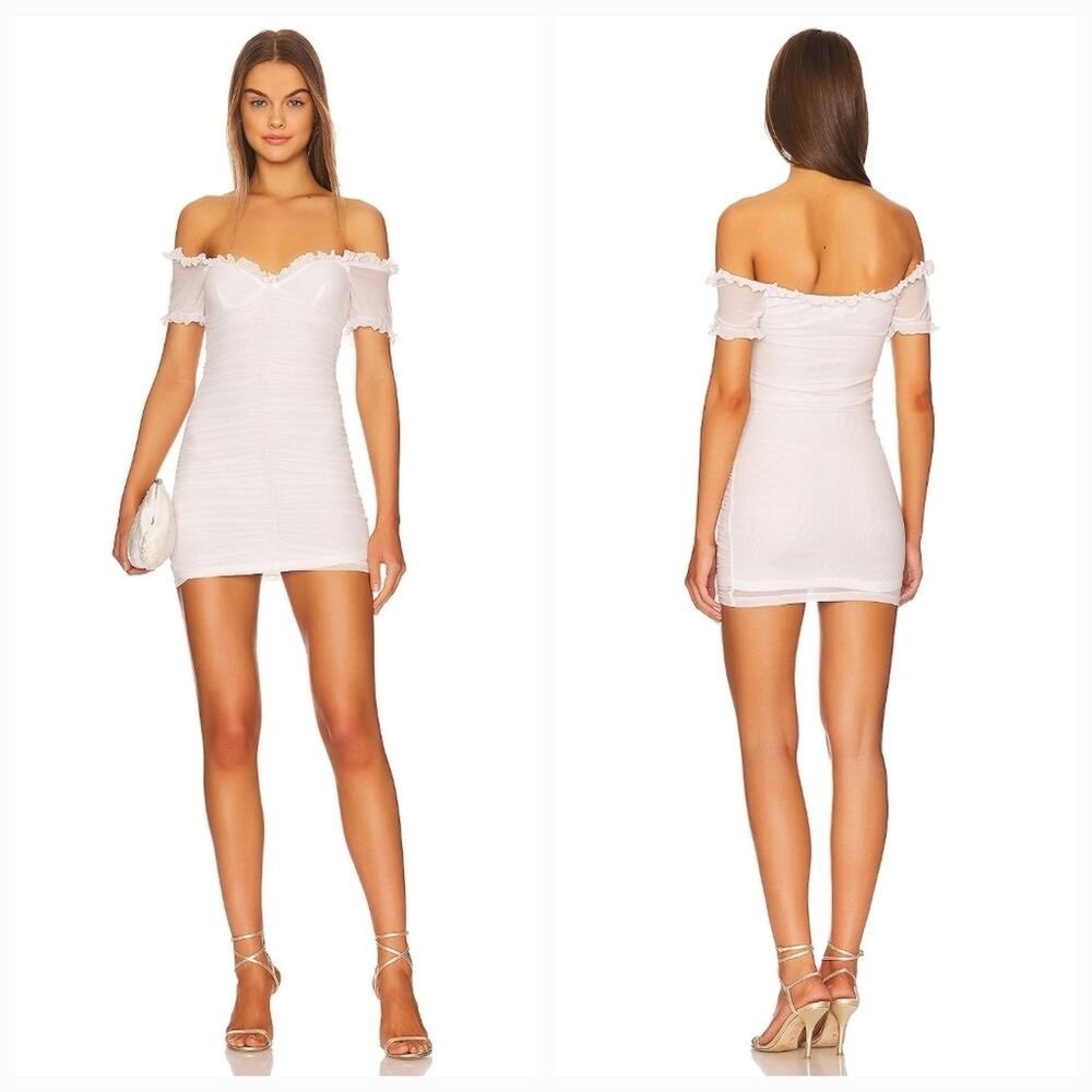 More To Come Samantha Off The Shoulder Ruched Mini Dress White Size Small NWT